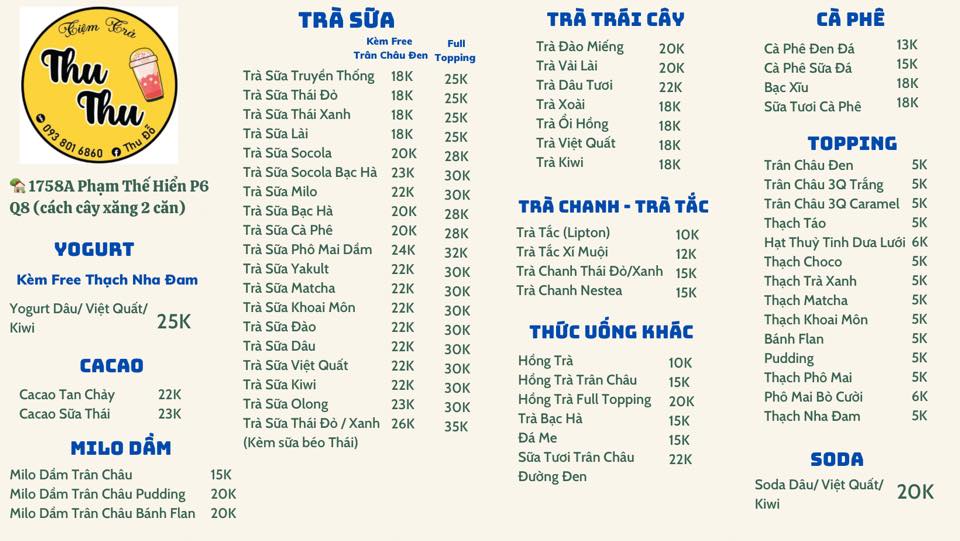 Tiệm Trà Thu Thu - Trà Sữa Thái & Trà Đào - Phạm Thế Hiển