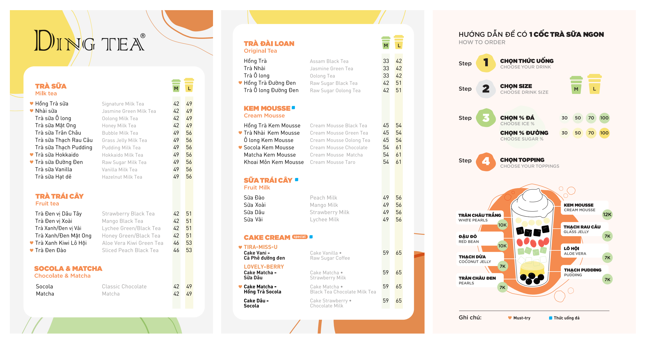 MENU CHI TIẾT CÁC MÓN TẠI CỬA HÀNG DINGTEA HÀ NỘI